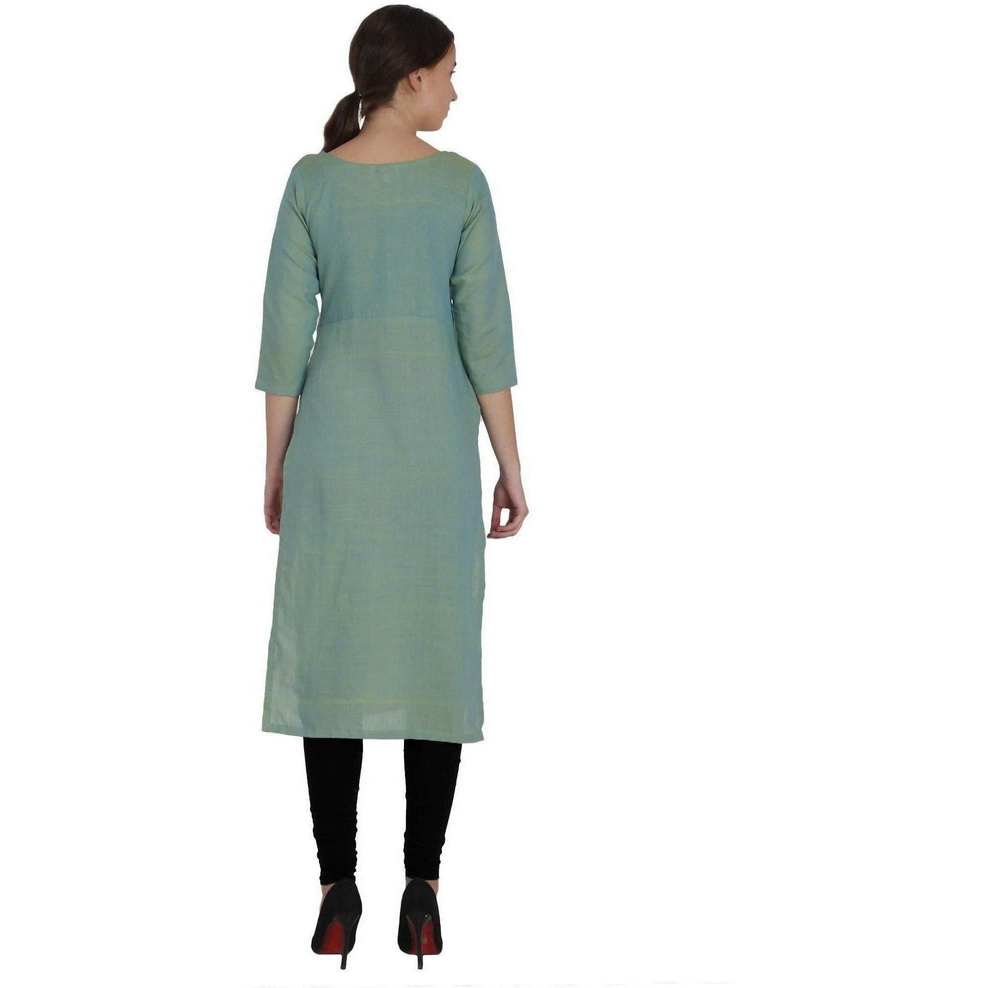 Kanoor Women's Green Cotton Straight Kurti