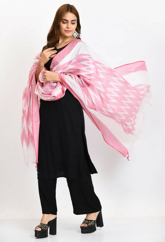 Mominos Fashion Moeza Women's Handloom Cotton Ikkat Baby Pink Dupatta - Distacart