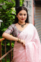 Pink Poly Silk Ethnic Motifs Saree with Unstitched Blouse - A2M