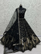 Jyoti Fashion Women's Black Bridal Net Fancy Foil & Sequins with Multi Thread Embroidered Wedding Lehenga Choli