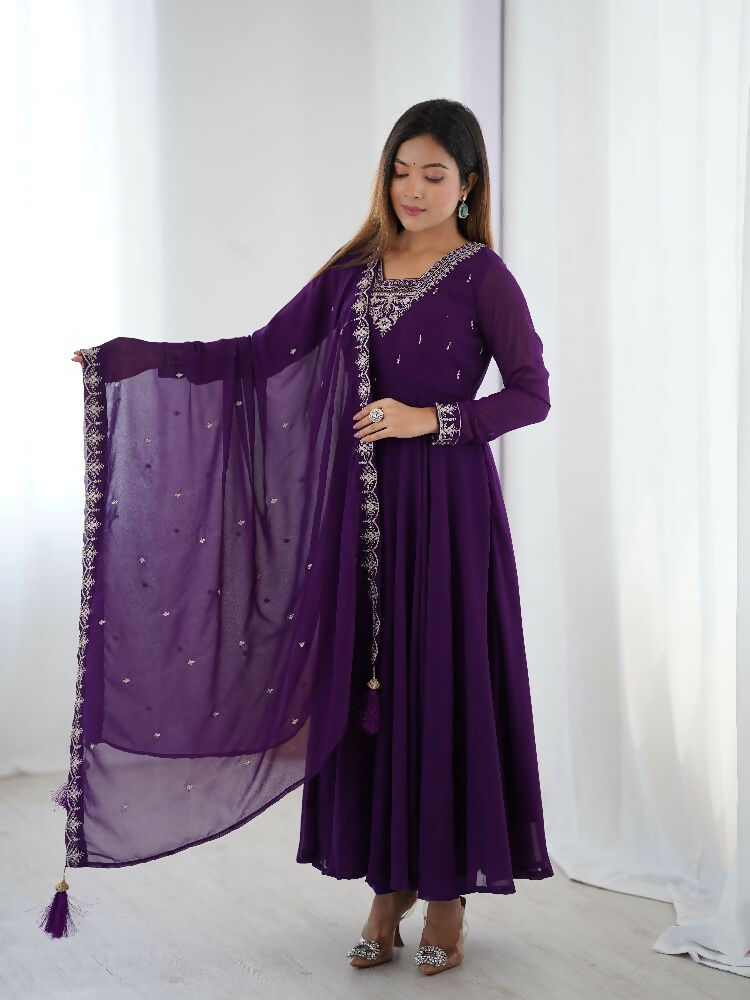 Joban Fashion Purple Kurta Set Georgette Sequence Embroidery Work - Distacart