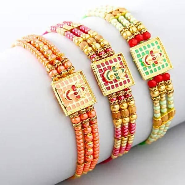 Set of 3 Meenakari Rakhi and Kaju Katli Box - Distacart