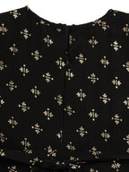 Ahalyaa Black Georgette Gold Foil Print Kids Peplum style Kurta Sharara Set With Dupatta For Girls