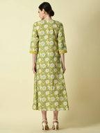 Myshka Women's Yellow Floral Printed Gown Dress - Distacart