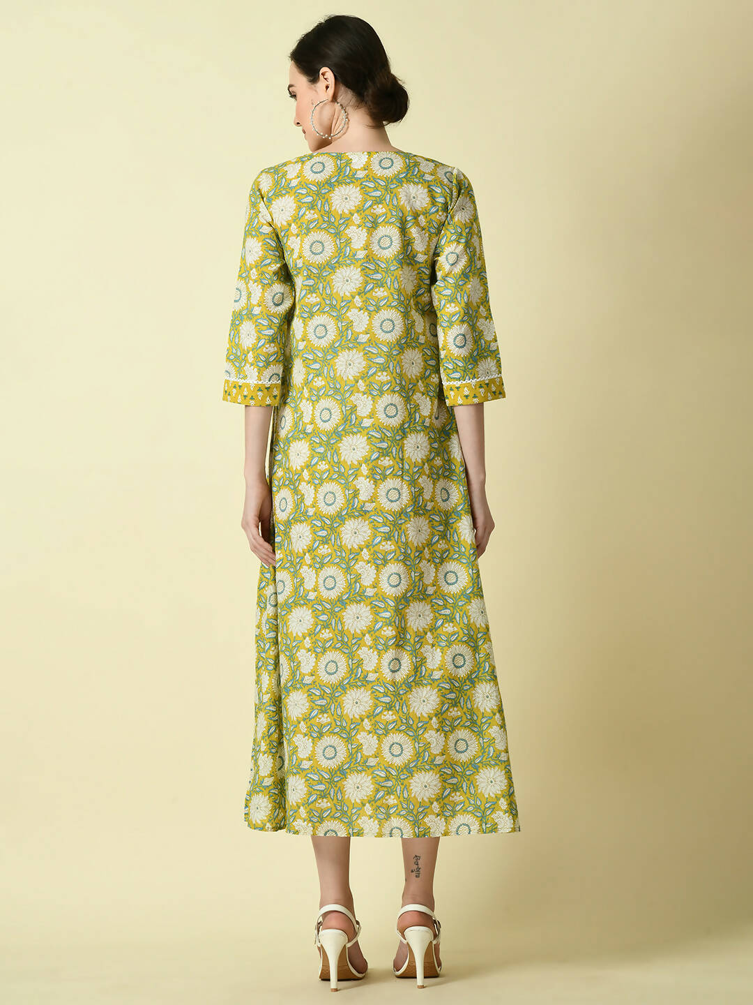 Myshka Women's Yellow Floral Printed Gown Dress - Distacart
