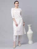 Ahalyaa Women White Pure Cotton Printed Kurta Pant Set