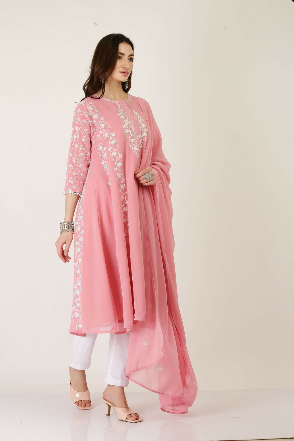 Joban Fashion Pink Georgette Kurta Set - Distacart