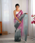 Wine and Green Crunchy Crush Pedding Color Embroidery Work Party Wear Saree - Zuleika