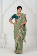Kesar Fab Green Net Embroidered Lehenga