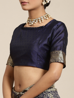 Saree Mall Navy Blue & Gold-Toned Ethnic Motifs Zari Silk Blend Banarasi Sarees - Distacart