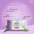 Lacto Calamine Oil Control Face Wipes, Makeup Remover Wipes With Neem & Aloe 30 Usable Wipes - Distacart
