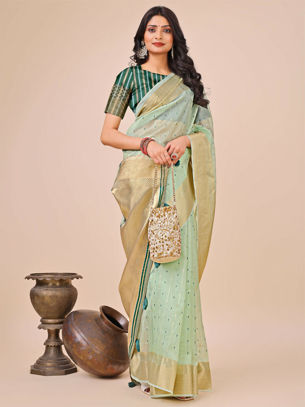 Shree Shyam Fashion Florance Olive Green Organza Saree