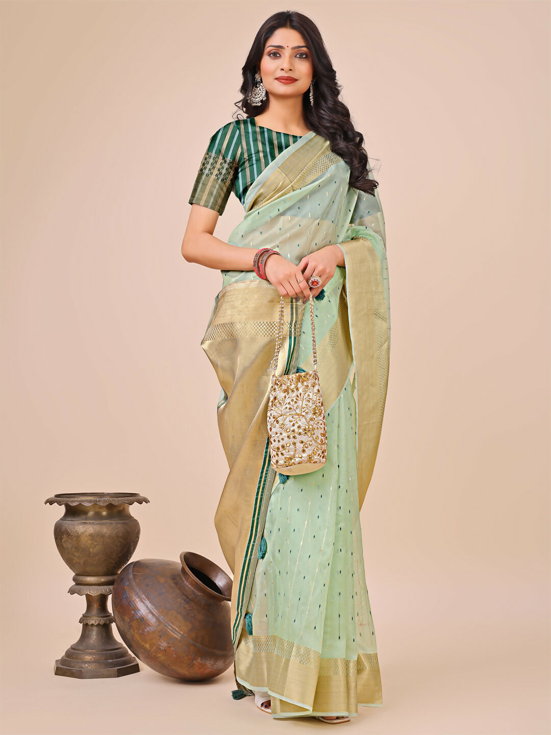 Shree Shyam Fashion Florance Olive Green Organza Saree