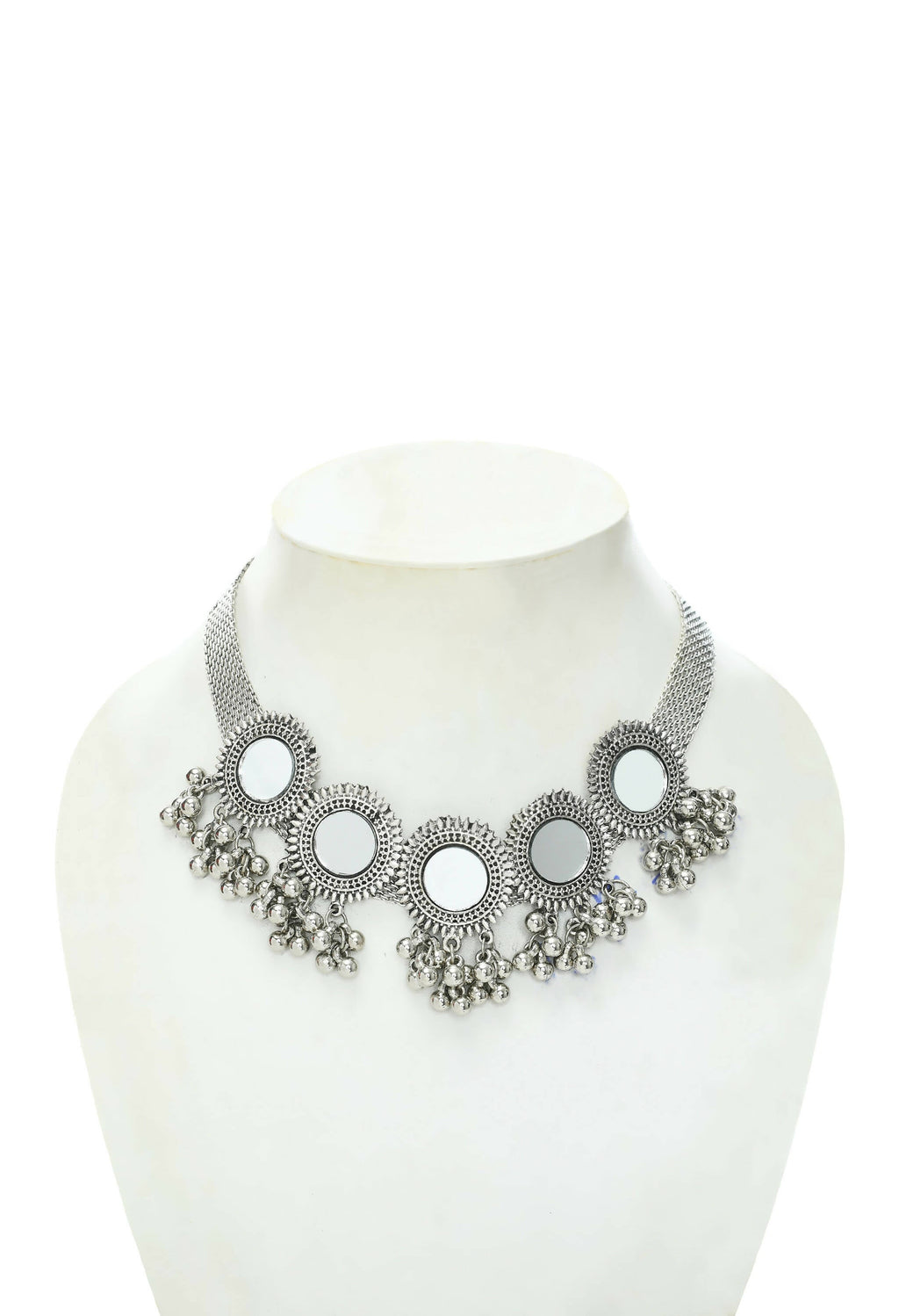 Mominos Fashion Johar Kamal Silver-Plated Brass Finish Mirror Work Women Choker - Distacart
