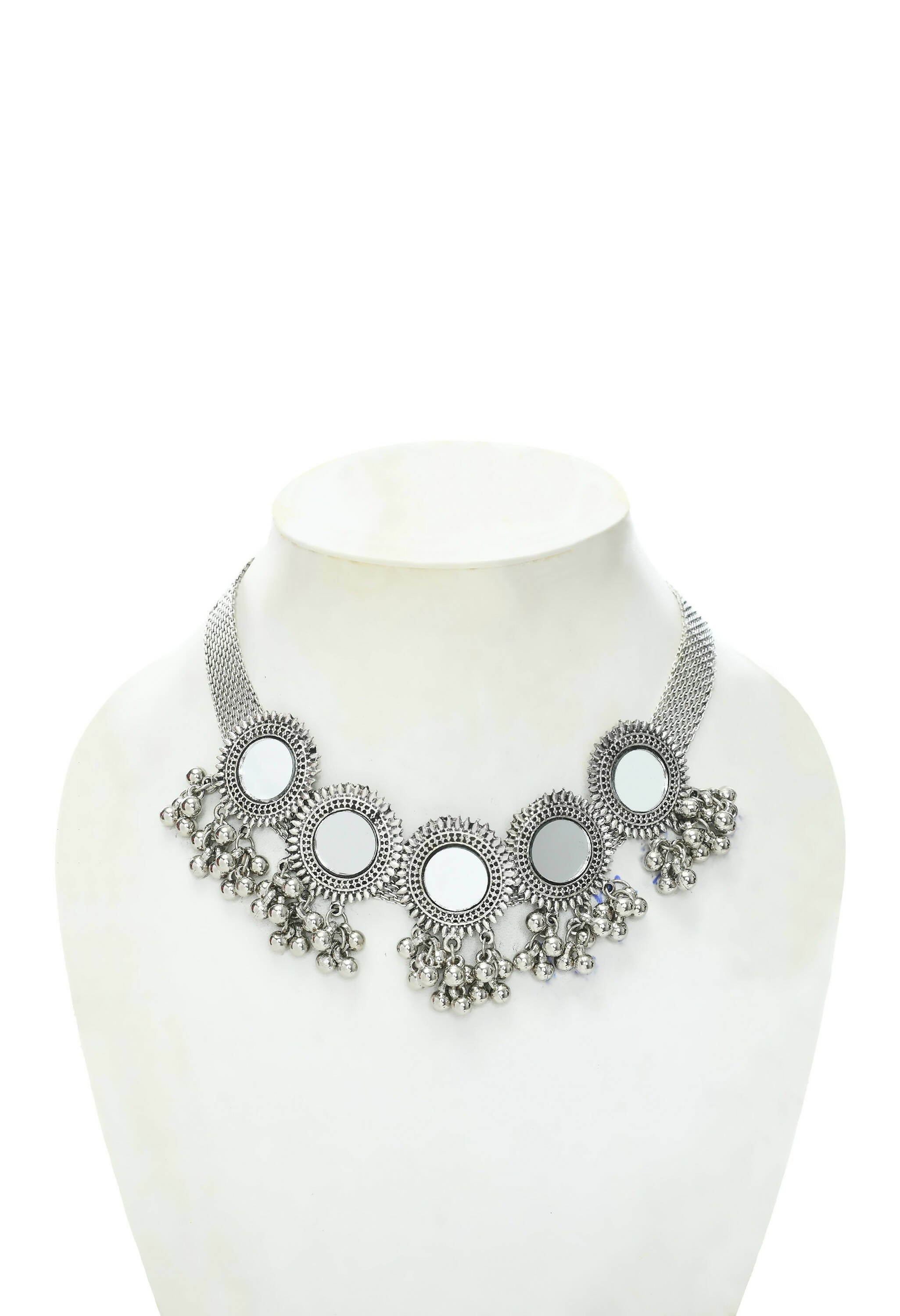 Mominos Fashion Johar Kamal Silver-Plated Brass Finish Mirror Work Women Choker - Distacart