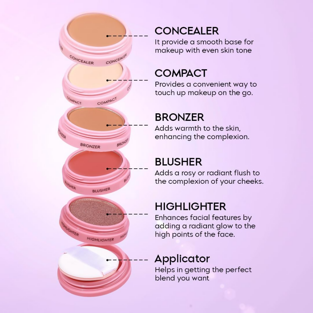 Gleva 5 In 1 Makeup stack Gleva 5 In 1 Makeup stack WIth Concealer, Bronzer, Blusher, Compact & Highlighter Smooth & Blendable Formula - Dusky - Distacart