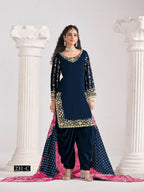 Anaita Navy Blue Roman Silk Stitched Suit with Embroidery & Real Mirror Work - Distacart