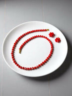 Inhanns Crystal Bloom – Single Line Necklace + Studs - Dark Red