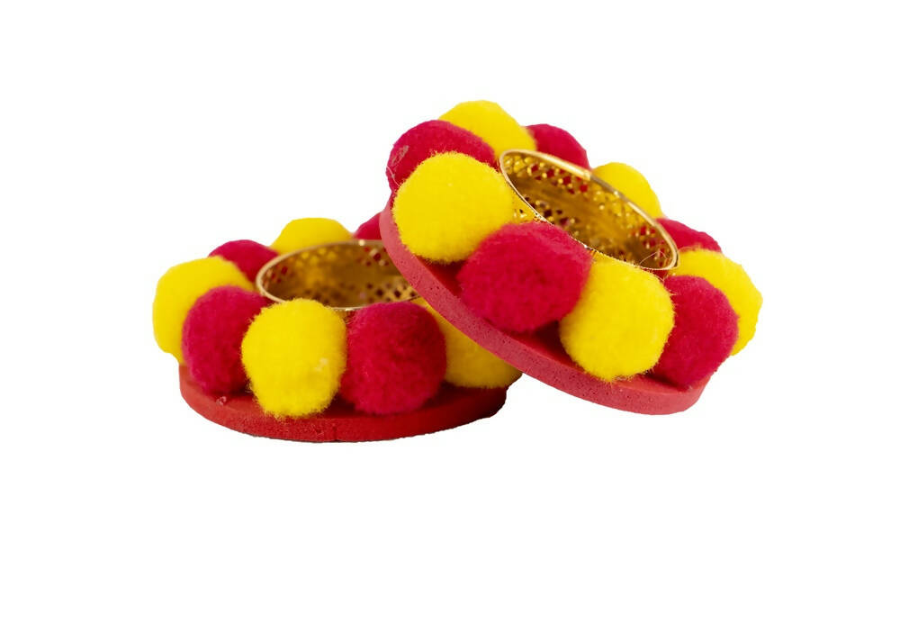 Kundan HandiKrafts Designer Floating Multi Coloured Pom Pom Candle Holders - Distacart