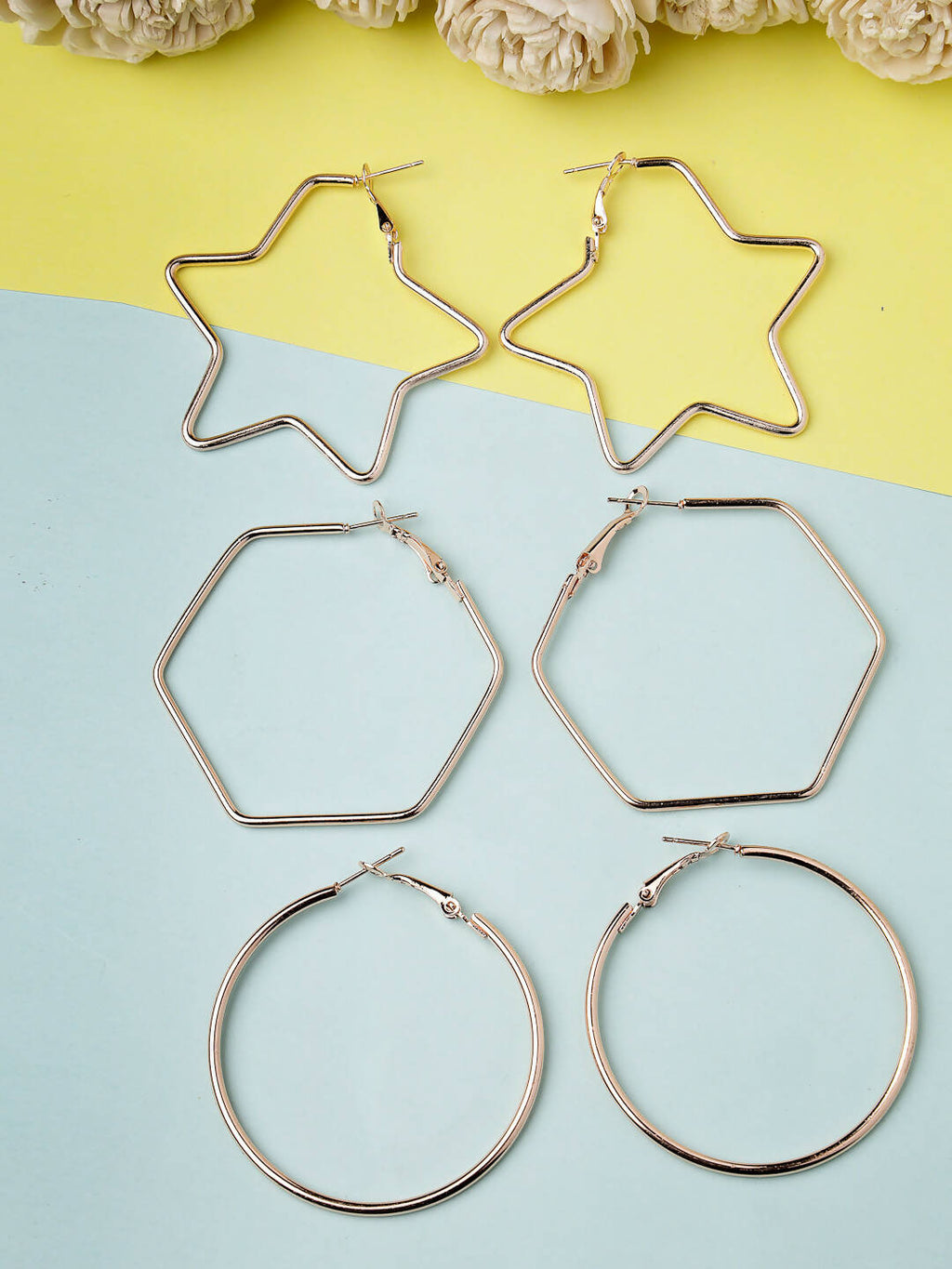 NVR Women Gold-Toned Geometric Hoop Earrings - Distacart
