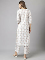 FIORRA Women's White Cotton A-Line Kurta Palazzo Set