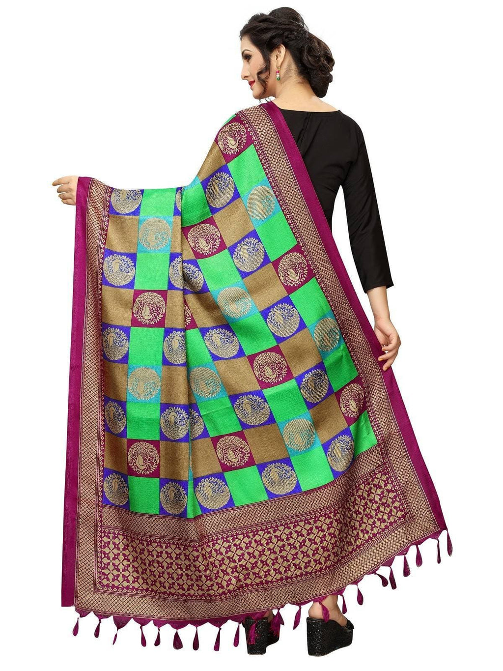 Vamika Traditional Wear Green Printed Khadi Bhagalpuri Dupatta