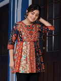 Juniper Women's Multi Colored Ethnic Motif Printed Cotton Peplum Tunic