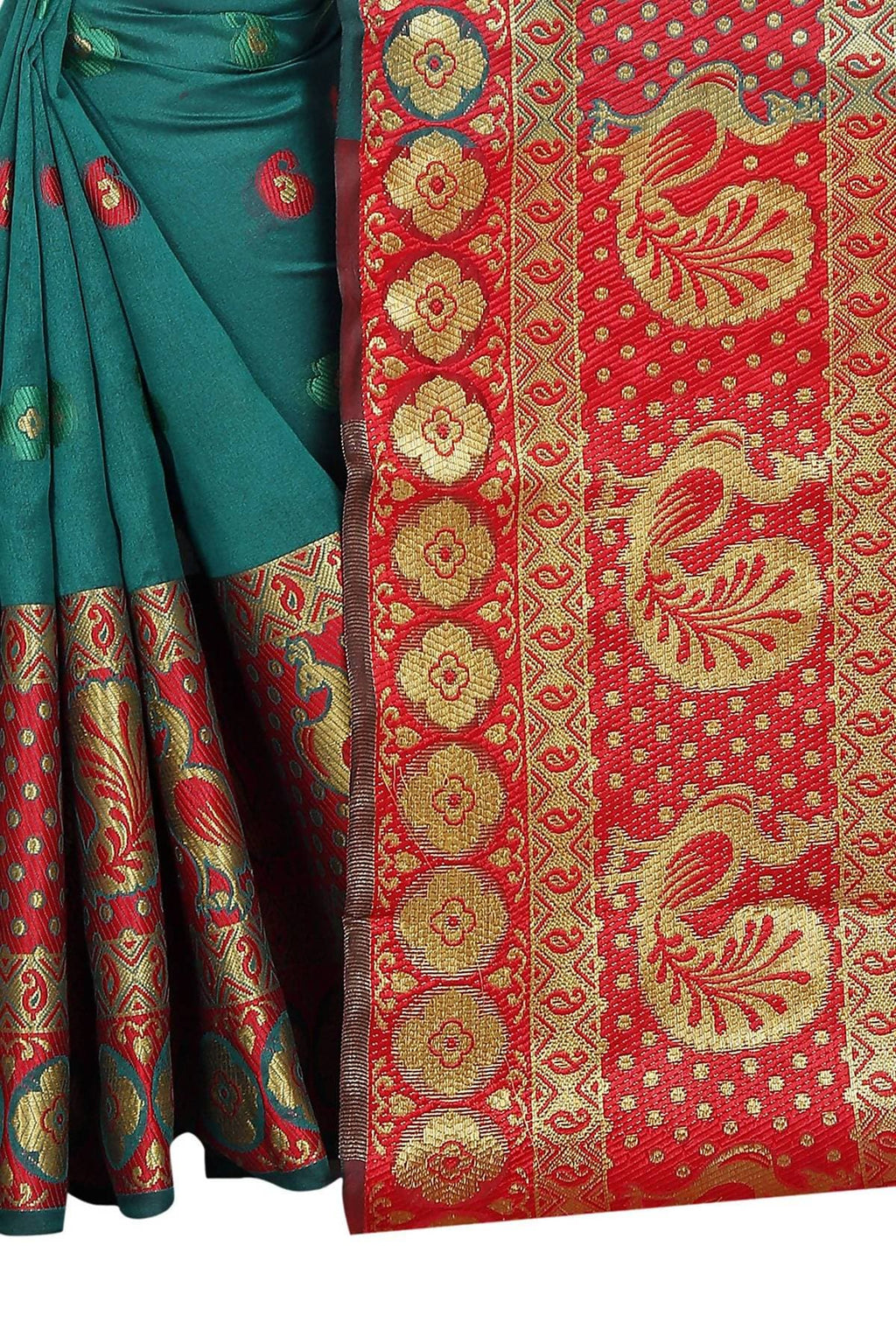 Vamika Banarasi Cotton Silk Rama Green Weaving Saree