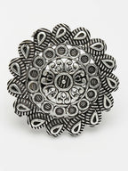 NVR Women's Silver-Toned Floral Shape Adjustable Finger Ring