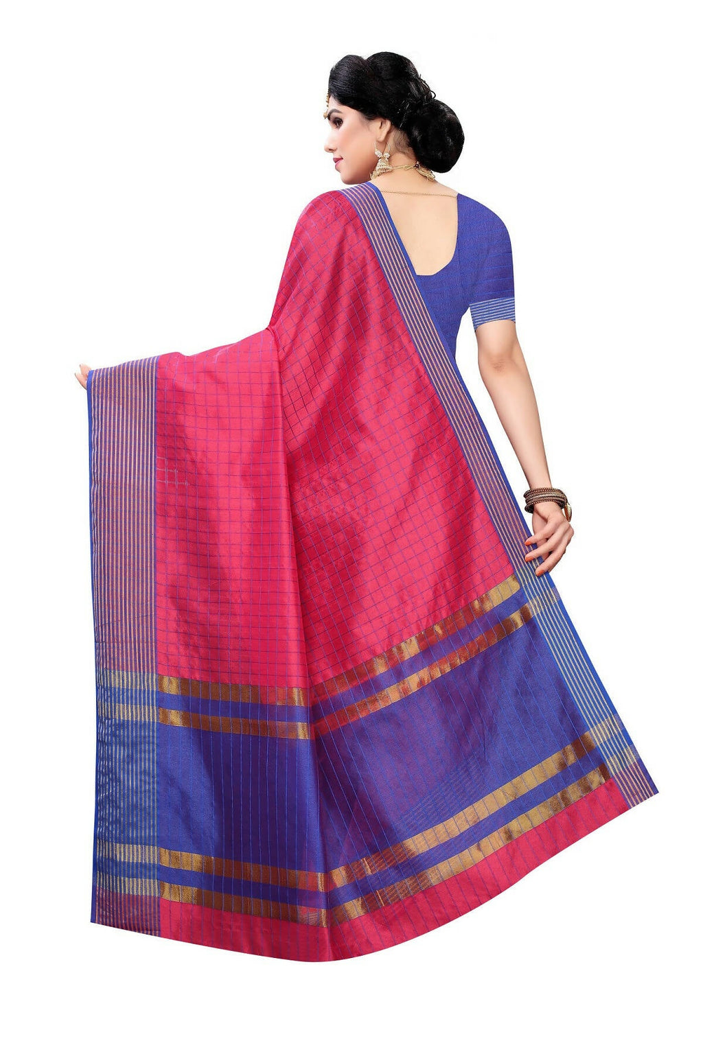 Vamika Pink and Blue Cotton Silk Weaving Saree (Manipuri Pink) - Distacart