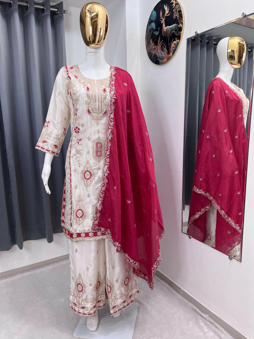 Teeya Creation White Color Chinon Silk Party Wear Trending Palazzo Set - Distacart
