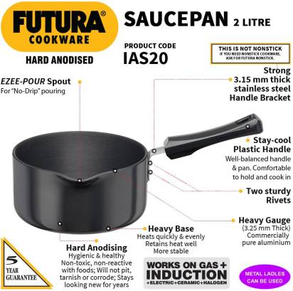 Hawkins Futura Hard Anodised Sauce Pan 18 cm Diameter 2 L (IAS20)