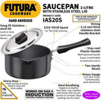 Hawkins Hard Anodised Sauce Pan 18 cm Diameter with Lid 2 L (IAS20S)