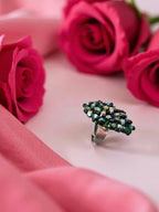 Inhanns Rang-E-Roshan Adjustable Ring – Handmade Crystal Statement Ring - Green Mix