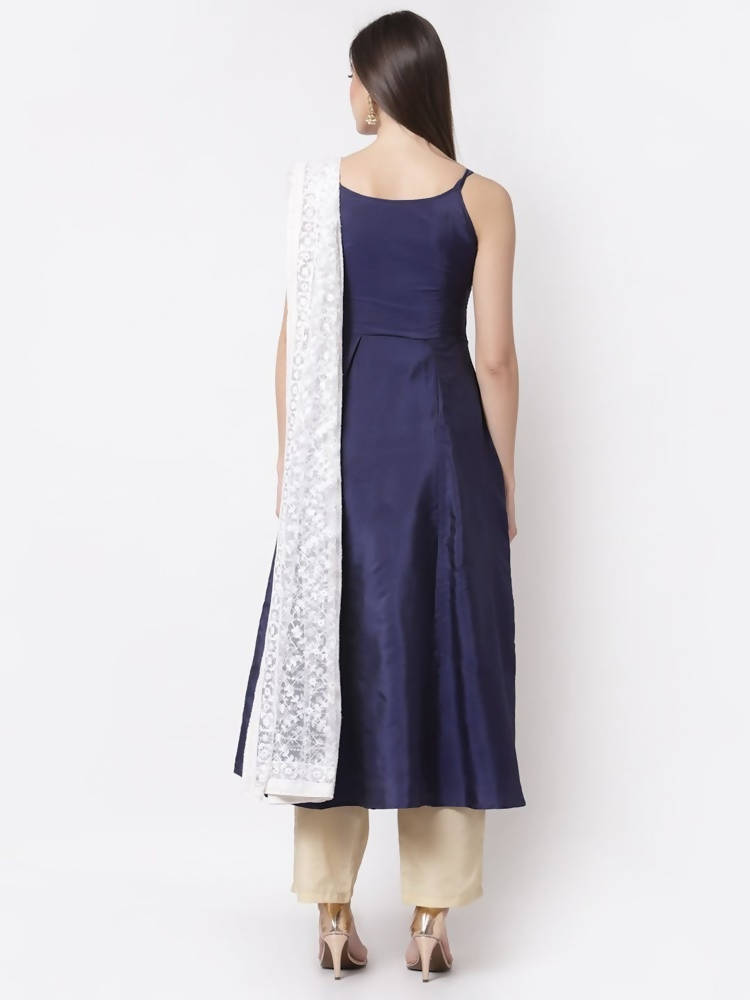 Myshka Blue Color Silk blend Embroidered Kurta With Dupatta Set