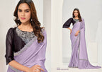 Lavendar Crepe Satin Silk Jardosi Saree with Unstitched Blouse Piece - Norita Saanjh