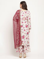 Ahalyaa Women Beige Floral Printed Regular Gotta Patti Kurta with Palazzos & With Dupatta