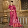 Pink Gajji Silk Bandhani Print With Mirror Hand Work Saree With Unstitched Blouse - Norita Gajri
