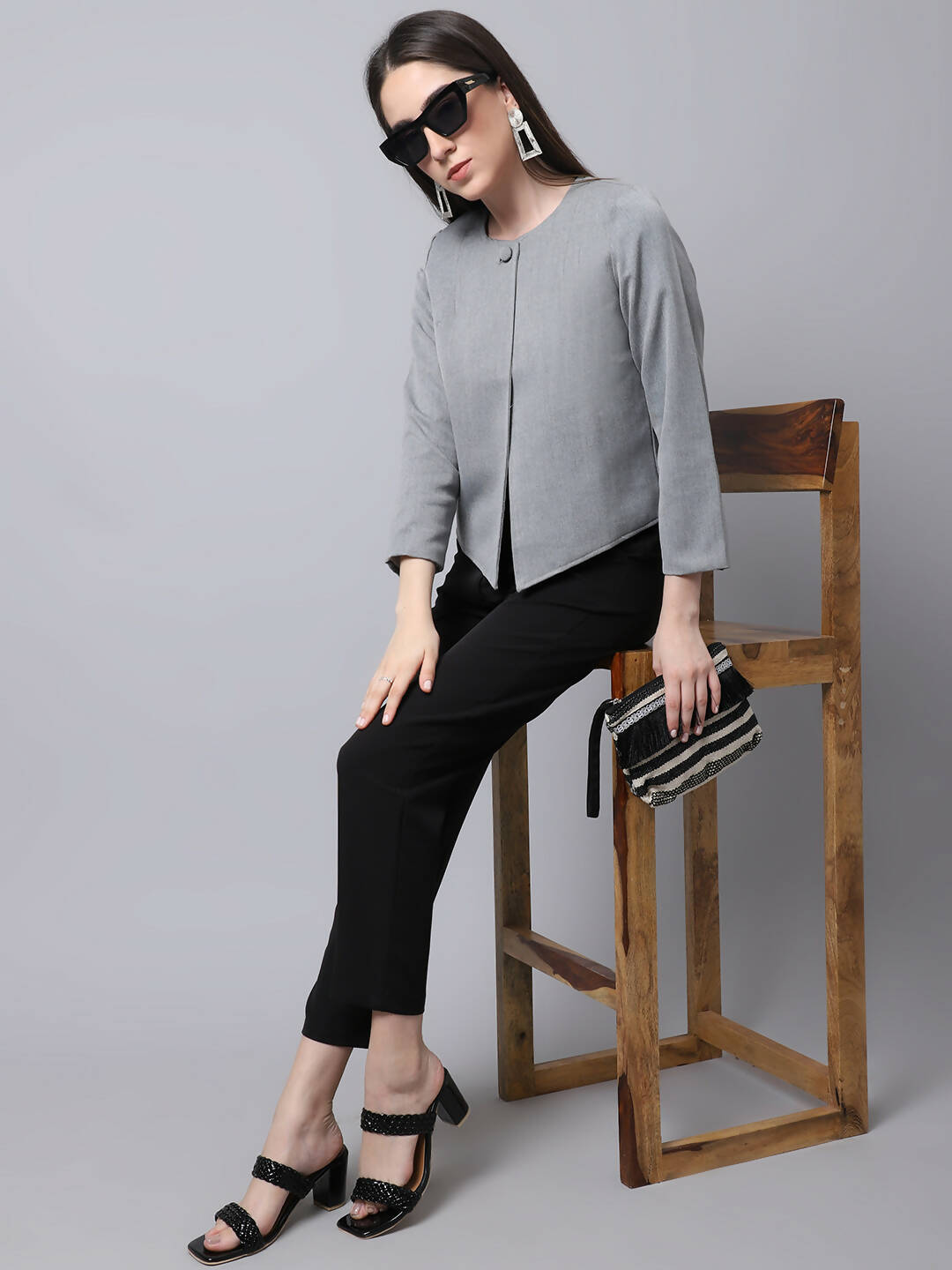 Even Apparels Grey Polywool Open Front Statement Women's Jacket