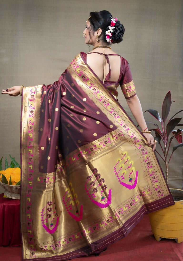 Jyoti Fashion Women's Brown Paithani Silk Zari Woven Saree with Blouse - Distacart