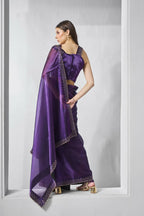 Purple Burburry silk Swarovski Designer Work Saree - Shezlin