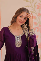 Joban Fashion Purple Georgette Sequence Embroidery Work Kurta Set - Distacart