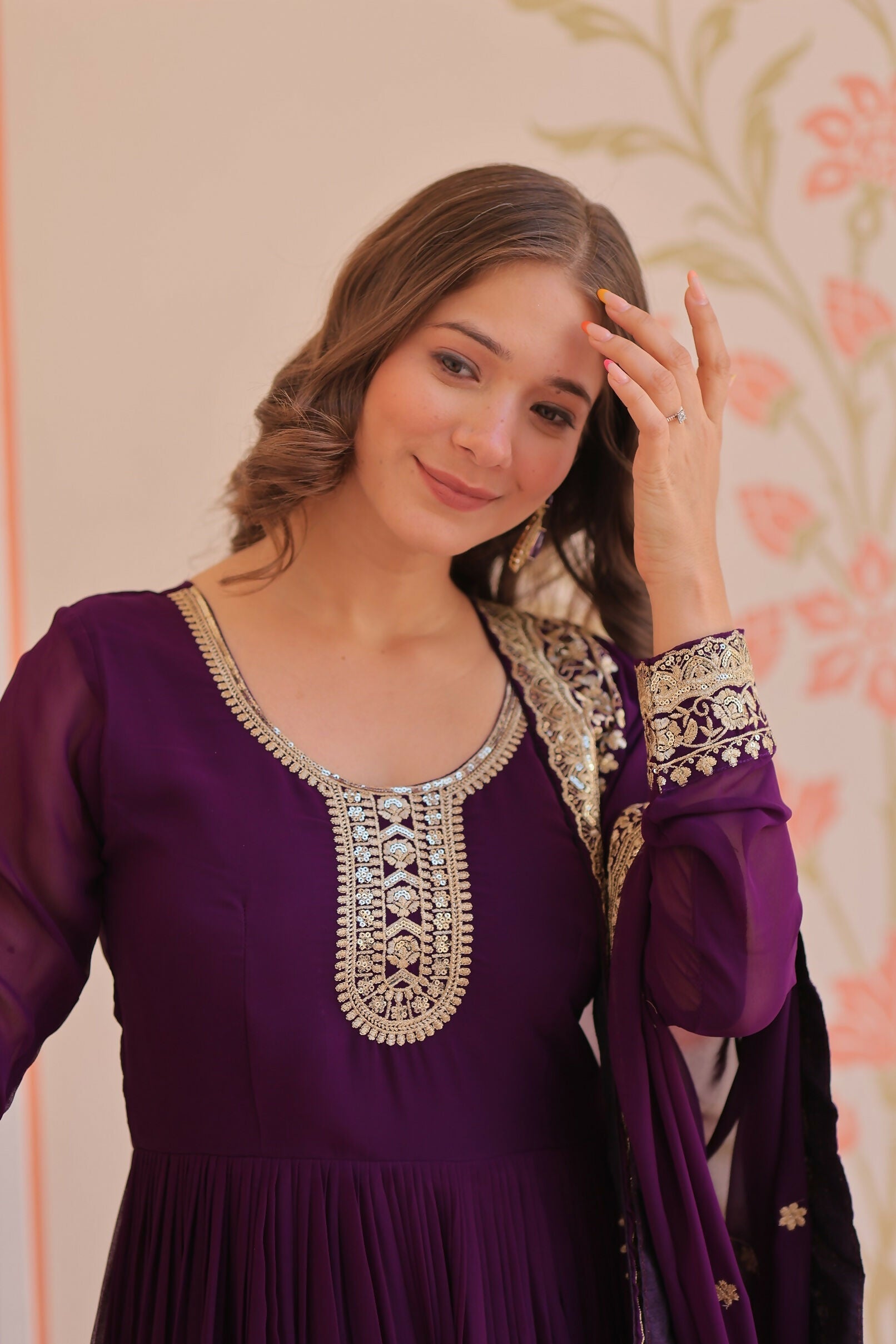 Joban Fashion Purple Georgette Sequence Embroidery Work Kurta Set - Distacart