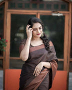 DEIANA'S Beautiful Designer Golden zari Soft Lichi Silk Saree - Mehandi