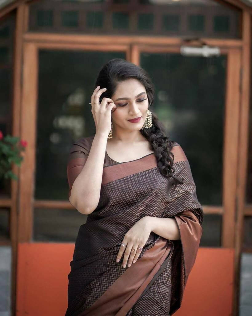 DEIANA'S Beautiful Designer Golden zari Soft Lichi Silk Saree - Mehandi