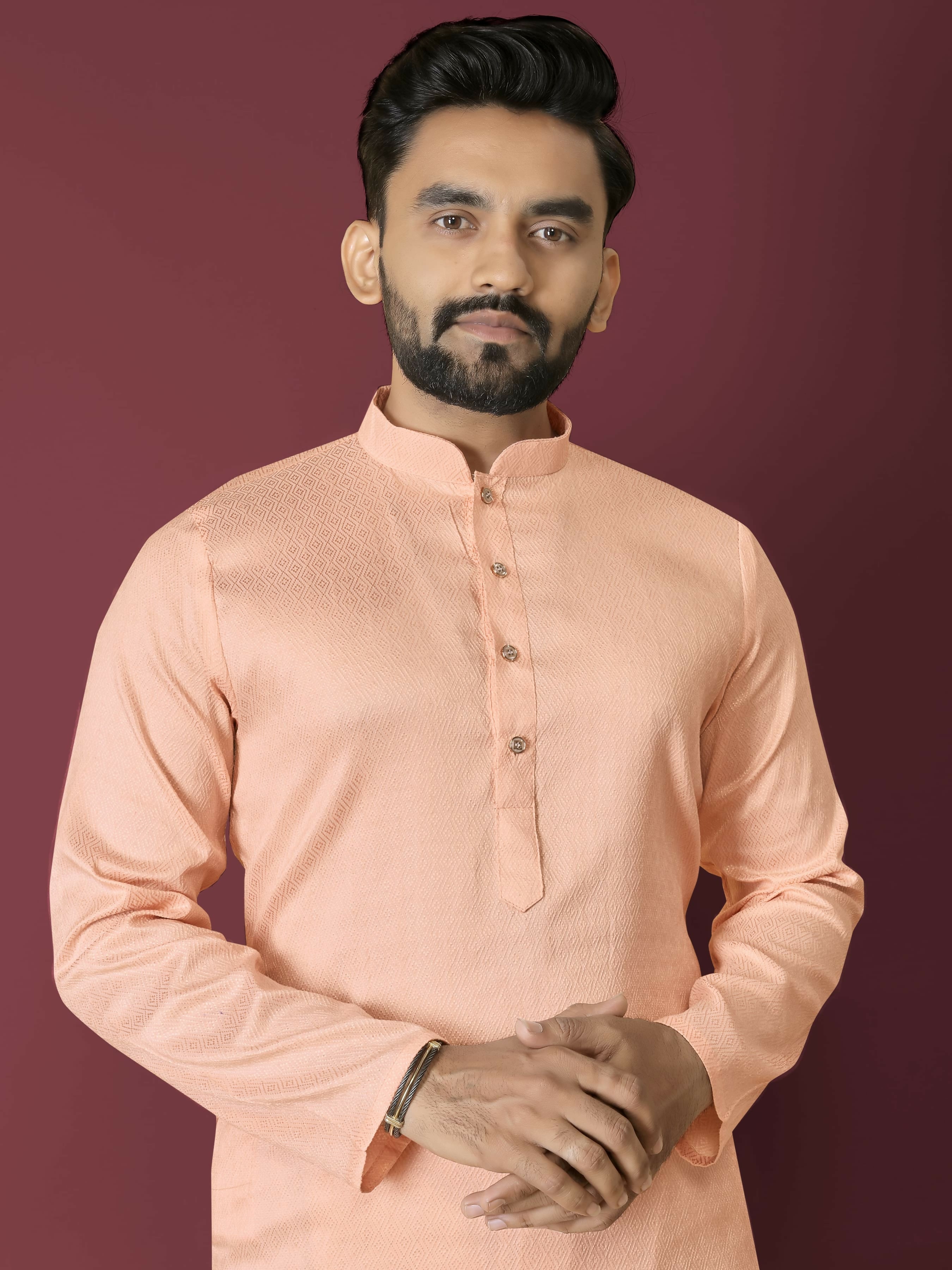 Anaita Orange Solid Soft Jacquard Silk Straight Kurta