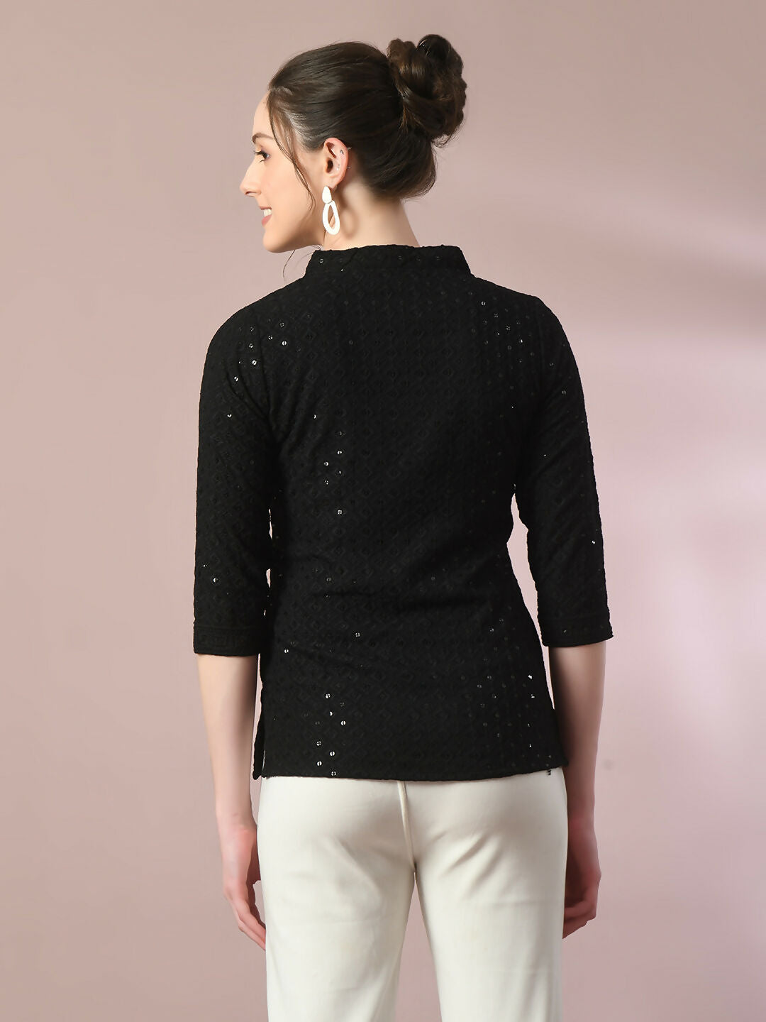 Myshka Women's Black Embellished Cotton Regular Party Tunic