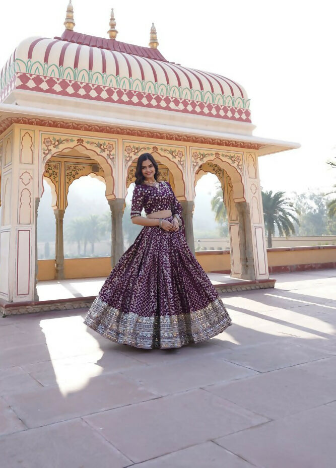 Lorenvalley Purple Pure Viscose Jacquard With Embroidered Sequins work Lehenga Choli