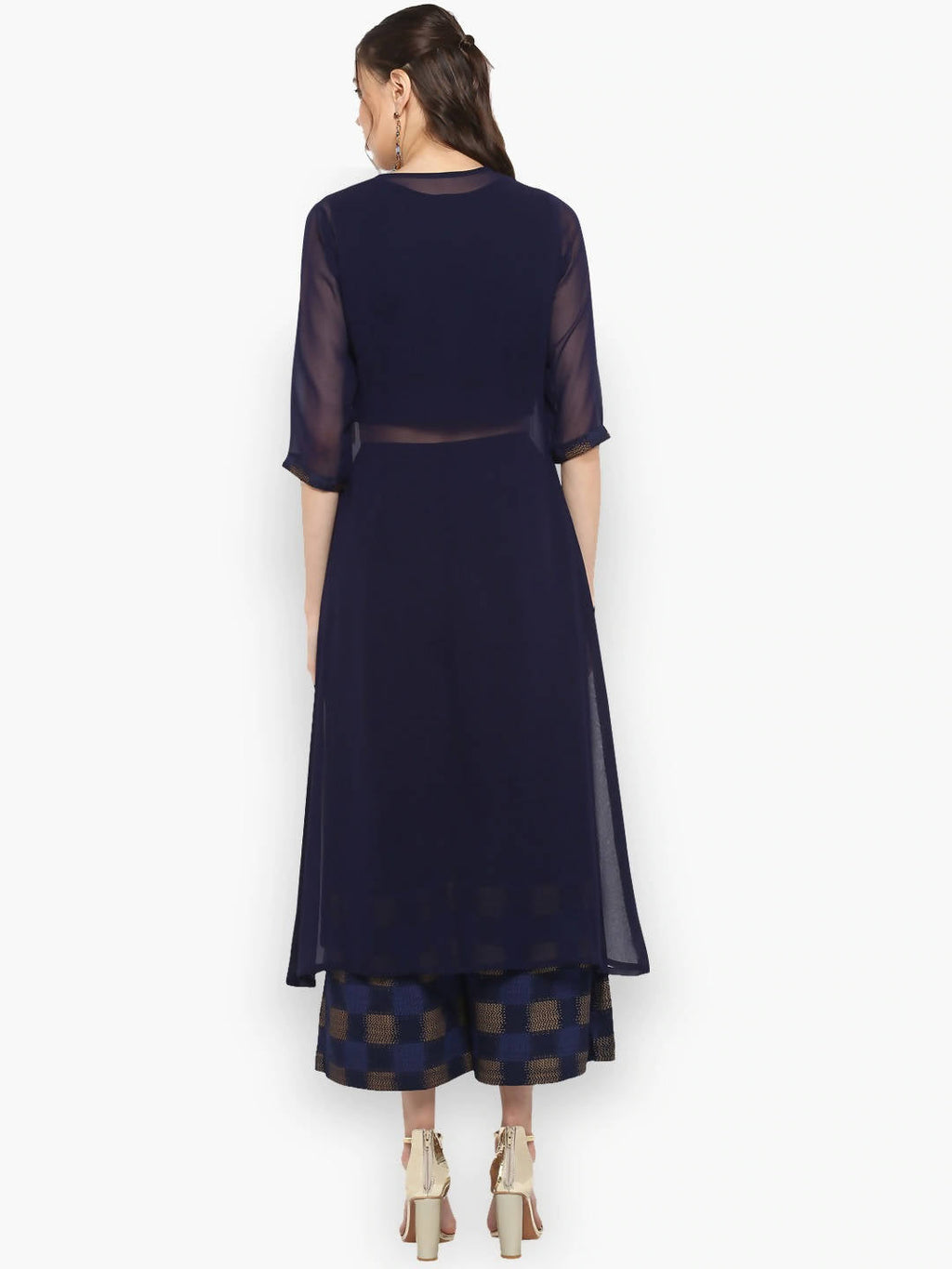 Janasya Navy Blue Printed Top with Palazzos - Distacart