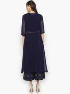 Janasya Navy Blue Printed Top with Palazzos - Distacart